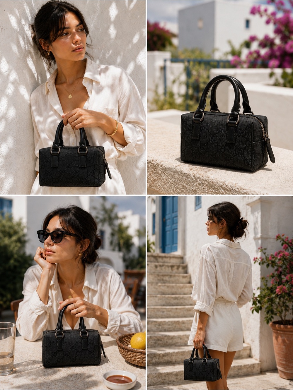 Vintage Gucci GG Canvas Black Boston Bag Mini Handbag Dual Leather Handles Y2K - Picture 2 of 13